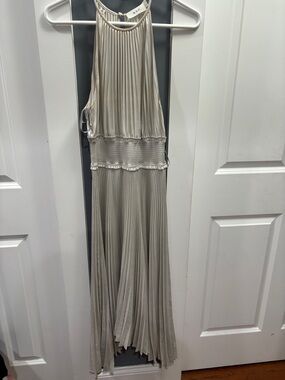 A.L.C. Pleated Halter Dress in Ivory Champagne
